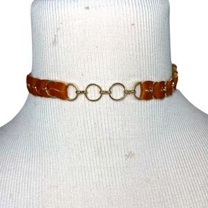 Ettika REVOLVE Brown Leather Gold Rings Choker Necklace Punk Pony